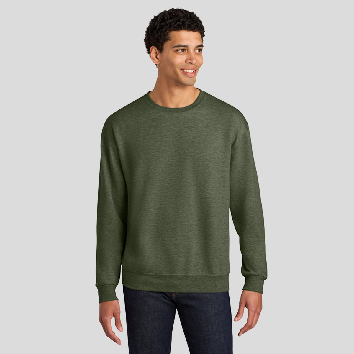 Ultimateβ’ Unisex CVC Ring Spun Crewneck Sweatshirt | Military Green Heather