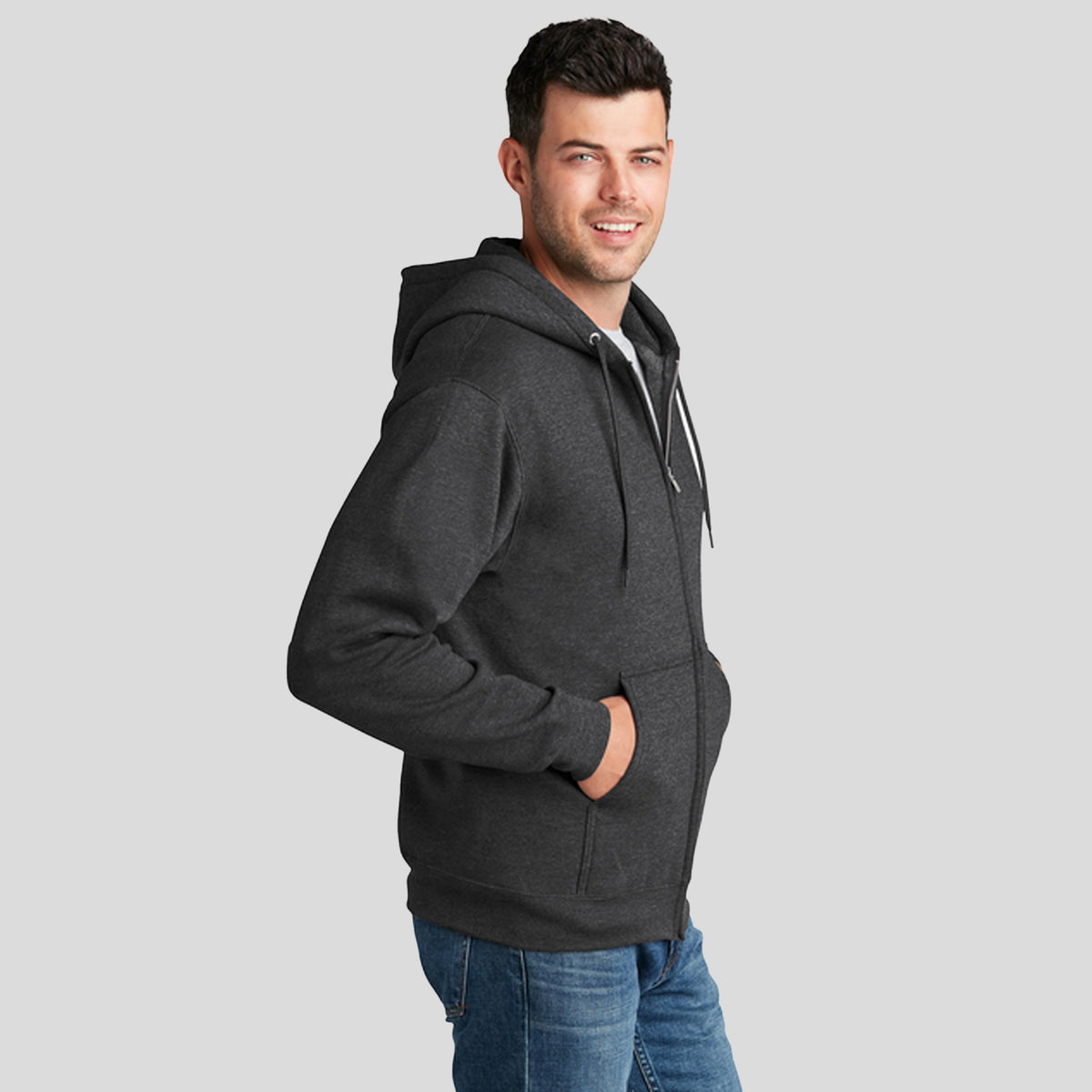 Core Fleece Full-Zip Hooded Sweatshirt | Dark Heather Grey