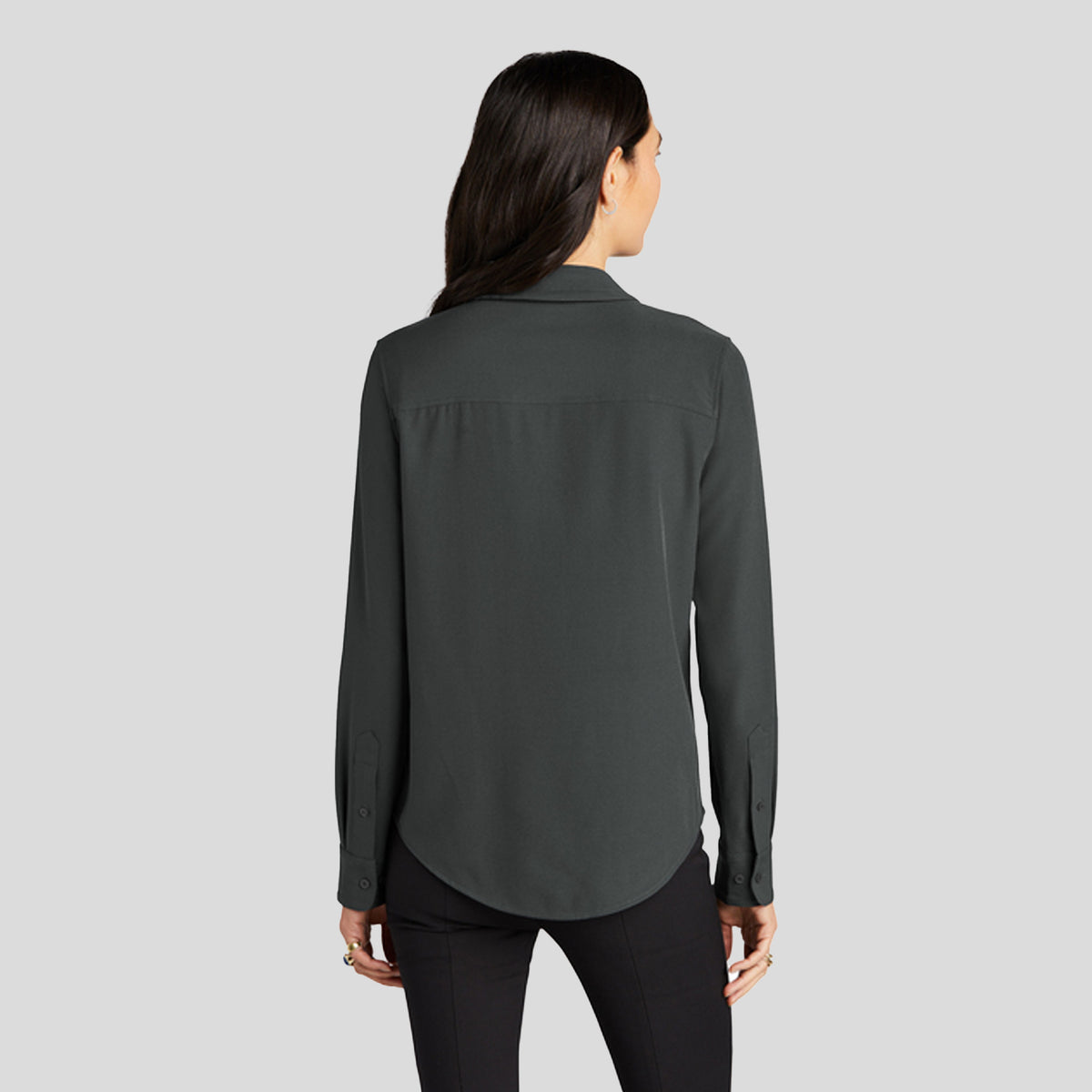 Women's Stretch Crepe Long Sleeve Camp Blouse | Anchor Grey