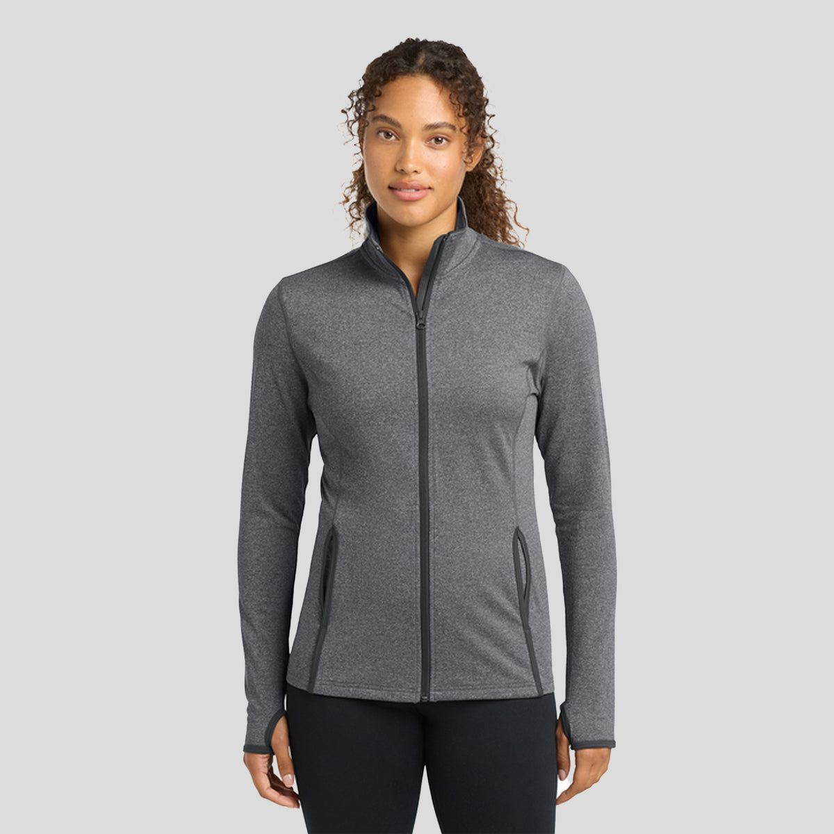 Women's Sport-Wick® Stretch Contrast Full-Zip Jacket | Charcoal Grey Heather/Charcoal Grey