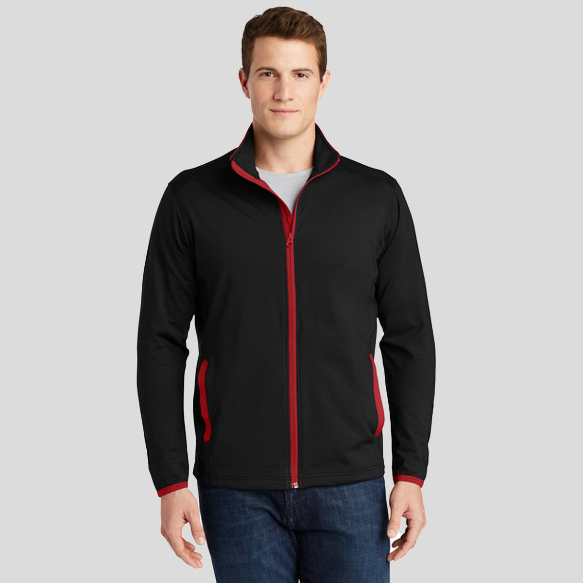 Sport-Wick® Stretch Contrast Full-Zip Jacket | Black/True Red